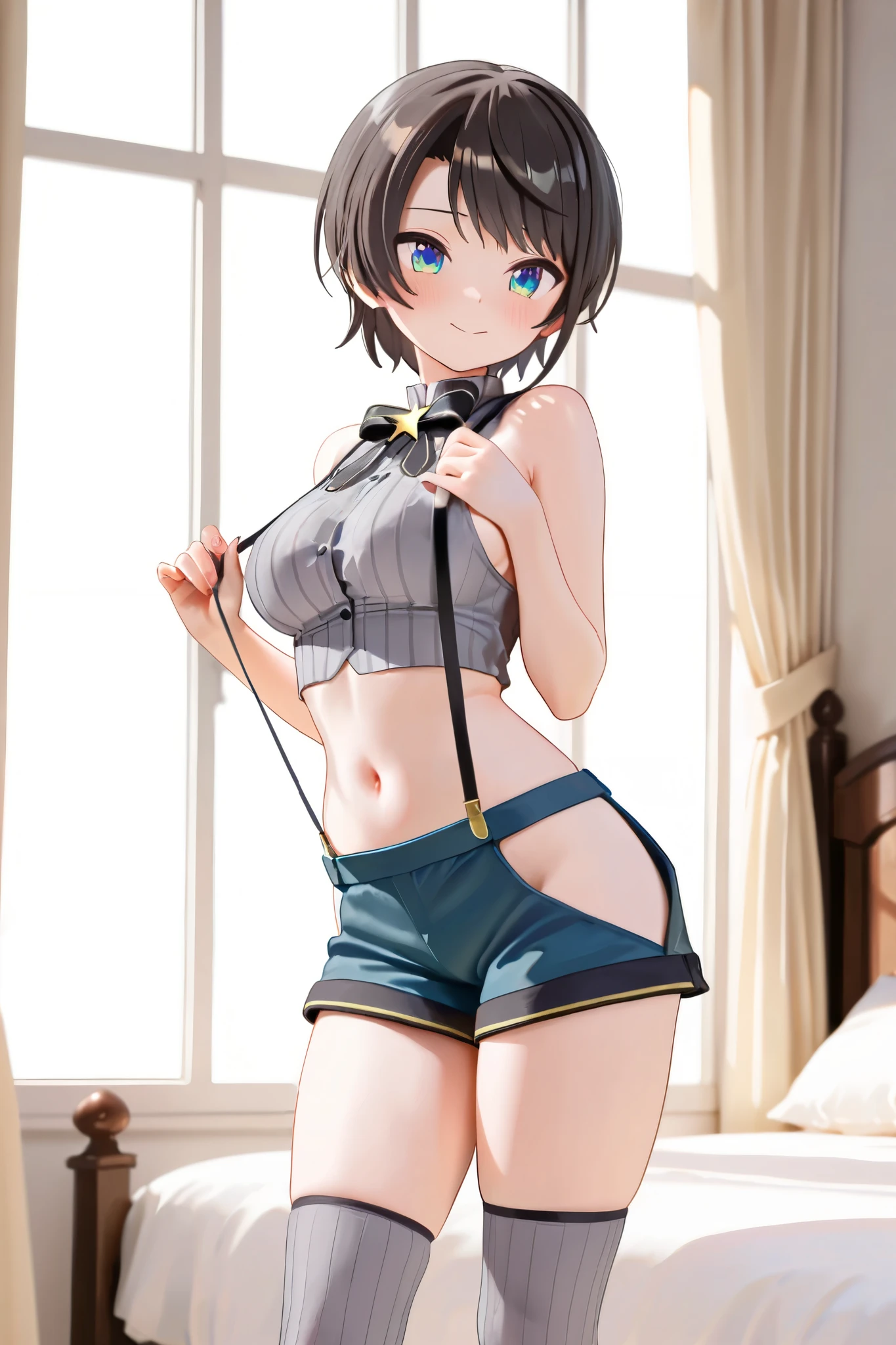 1girl in, lightsmile, Shiny skin, Best Quality, masutepiece, (Game CG:1.4), NSFW, Detailed beautiful face and eyes,爆乳、Small area see-through lingerie, Sailor Mercury, I could feel the battle, Serious, Cowboy Shot、large full breasts、Full Moon Night、Beautiful starry sky、((Best Quality)), (Ultra-detailed),  Highly detailed, High-definition raw color photos, Professional Photography, ((Beautiful big breasts)), Amazing face and eyes,  (See-through panties:1.2)、、big butts、turned around、Cameltoe close up、frombelow