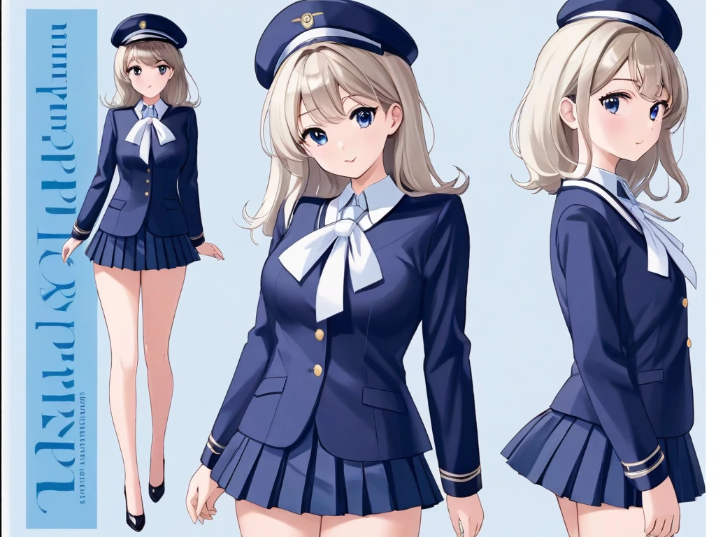 <lora:clear_anime_style_v1:0.9>multiple_views,SFW, girl, Shabby Chic aesthetic, from below, looking at viewer, teenager, mature, large Breasts, Average body, Excited, Gasping, arms up, crossed legs, Trench Coat, ribbon trim,