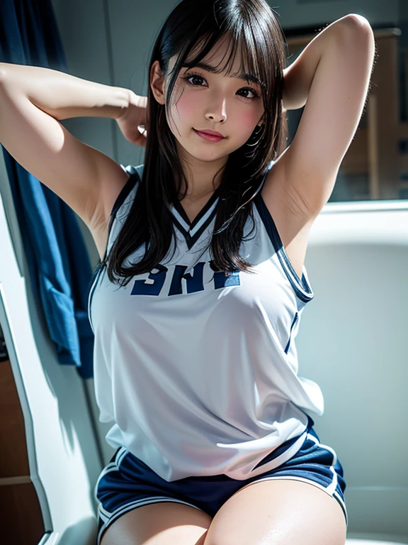 (8k, RAW Photos,highest quality, High resolution:1.1), (Ultra-realistic:1.4),(Realistic, Realistic:1.3),The Beauty of Japan、Rhythmic gymnastics club、Rhythmic Gymnastics Uniform、((Upper Body:1.3)),holding panties