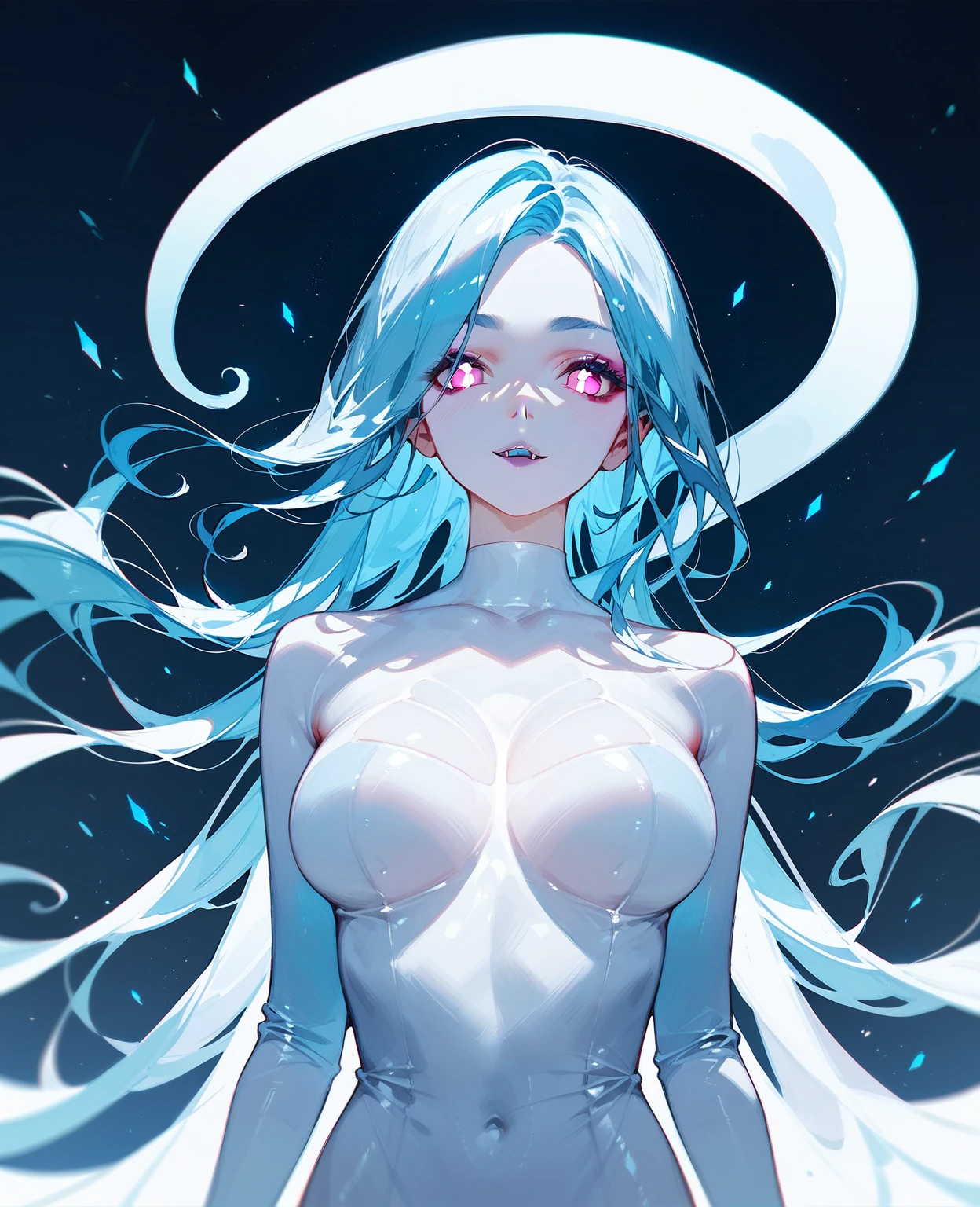 (Very detailed,Ultra-high resolution,Detailed Background),((2D)),((Flat Color)),((colorful)),((floating colorful water)),1 person,alone,Looking at the audience,break、Body Paint、Feminine beauty、White Face、(((luminous paint)))、warm color、