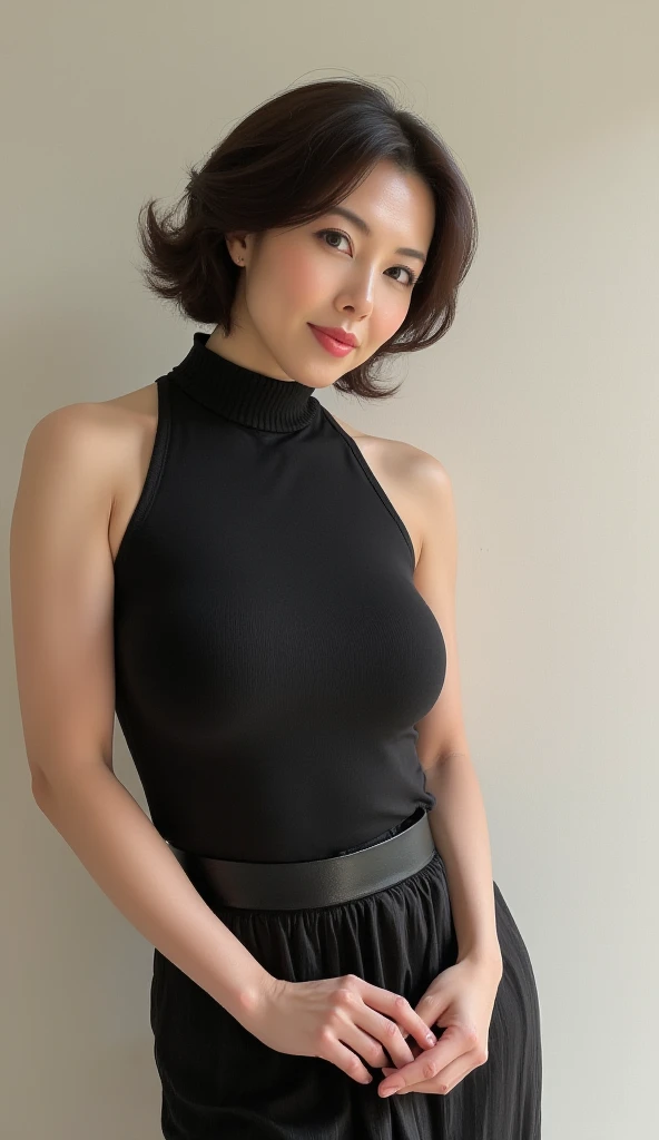highest quality, masterpiece, be familiar with, High resolution, Beautiful mature woman, Japanese, Short Hair, Large Breasts, Large areola, Erect nipples, Big Ass, Tank top, thin fabric hot pants, loose body, Sweat, Bedtime, Stern expression, Women who want to have sex, 58 years old, Beautiful woman, sexy, Big Nose, Wide forehead,