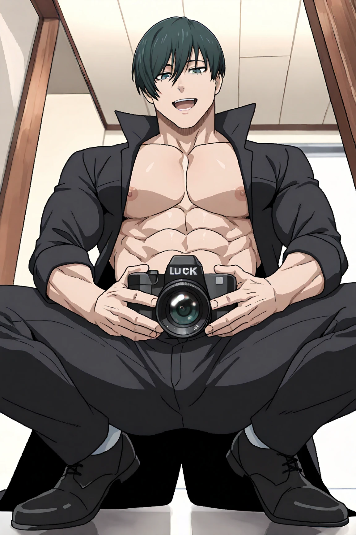 (masterpiece, best quality:1.2), solo, male focus, 1boy, midoriya izuku, short green hair, green eyes, no shirt, no pants, wearing briefs, teenager, toned slender body, domed helmet with transparent visor over eyes, mind control device, blank expression, staring straight forwars, relaxed body posture, sitting in chair, anime style, my hero academia style
