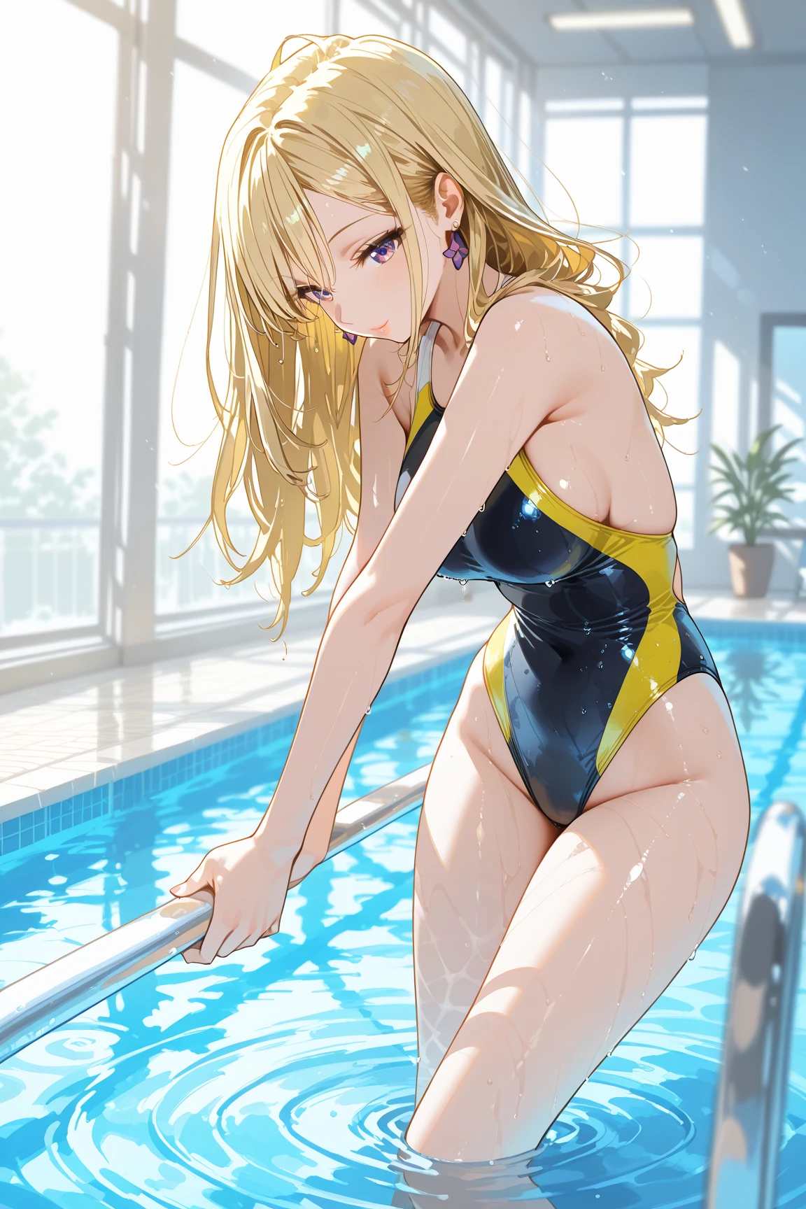 Random Swimsuit、Swimsuits in random colors、Random pose、、Acme Face、Random pose、, Pale red eyes、Semi-long hair、Chestnut Hair、Sandy Beach、、、nsfw、Highest quality、1 girl、独奏、Ocean、Sexy pose、Random pose、Blushing、wet、Embarrassed、I can see half of my 、、One Piece Swimwear、(Strap slip:1.3)、Swimwear