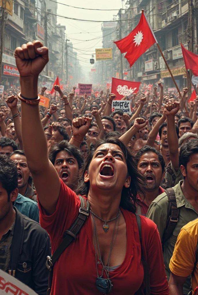 the out of control situation of an indian peoples crowd having girls boys and police
of 10000 protest rape case in their hands the plates having thoughts like We want justice