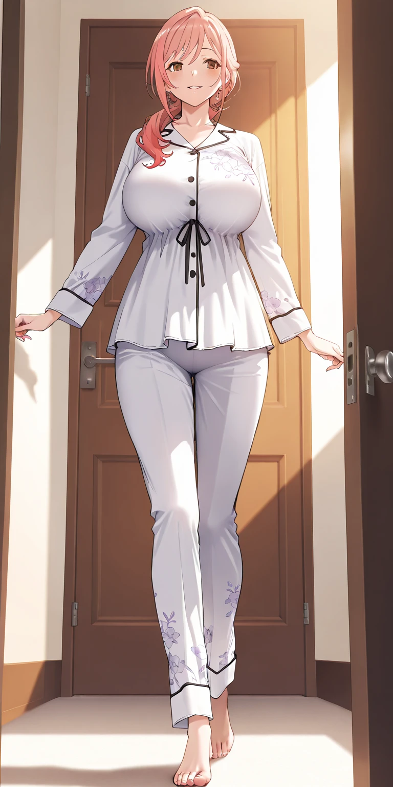 Cartoon of a girl in pajamas standing in front of the window, ((Wear transparent pajamas)), black and white manga style, black and white manga page, Floor plan about the《Ishida art manga》, Wear transparent pajamas, Fine details. Anime, Wear transparent pajamas, Manhwa Style, garbed in, Open V chest clothes, black and white manga panel,