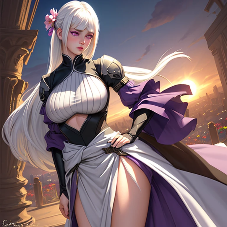 1female,36 years old,Milf,mature,Bigchest,Big breasts Thin waist,long leges,Raised sexy,Pornographic exposure, solo,(Background with:bamboo forrest,clubs), standing on your feet,Sweat profusely,drenched all over the body,seen from the front, hair straight, mostly cloudy sky,(((tmasterpiece),(Very detailed CG unity 8K wallpaper),best qualtiy,cinmatic lighting,detailed back ground,beatiful detailed eyes,Bright pupils,(Very fine and beautiful),(Beautiful and detailed eye description),Redlip,ultra - detailed,tmasterpiece,)),facing at camera,(The upper part of the body),A high resolution,ultra - detailed),revealing breasts,Bare genitals, Bulge,legs are open,sexyposture,Camel toes,Flushed complexion,Open-mouthed,frontage,Full body photo,Show shoes, VadosSDXL, 1girl, solo, long hair, huge breasts, looking at viewer, large breasts, Sexy body, cleavage, long sleeves, dress, holding, very long hair, purple eyes, ponytail, white hair, puffy sleeves, sash, colored skin, high ponytail, juliet sleeves, staff, puffy long sleeves, holding staff, blue skin, hair pulled back