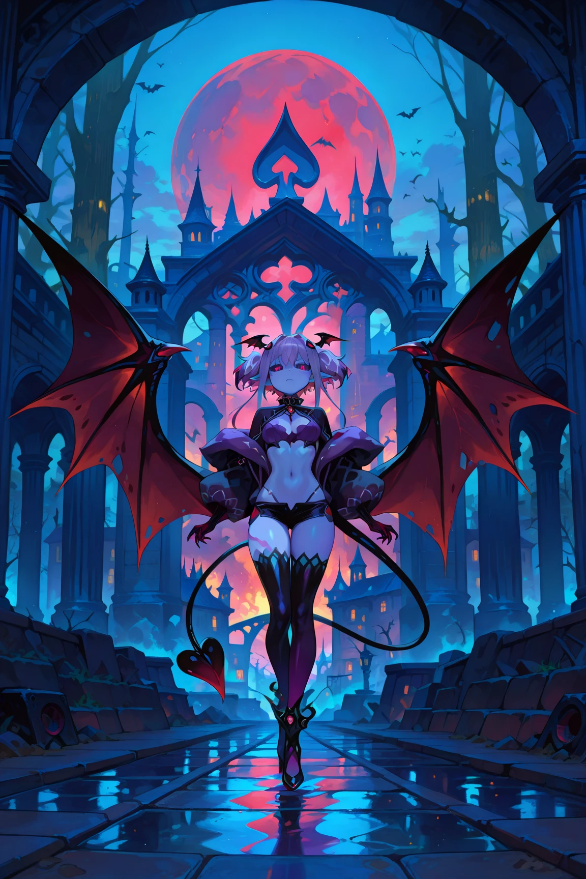Cat-eared female devil, Elf ears and black Devil&#39;s Horn, ((elf ears)), ((Devil&#39;s Horn)), (cat ears)), Extremely long rose bouquet, ((pink hair)), Devil&#39;s pink eyes, pink eyes, Loose and beautiful long black dress, Gothic cathedral abandoned and destroyed by crows and spiders