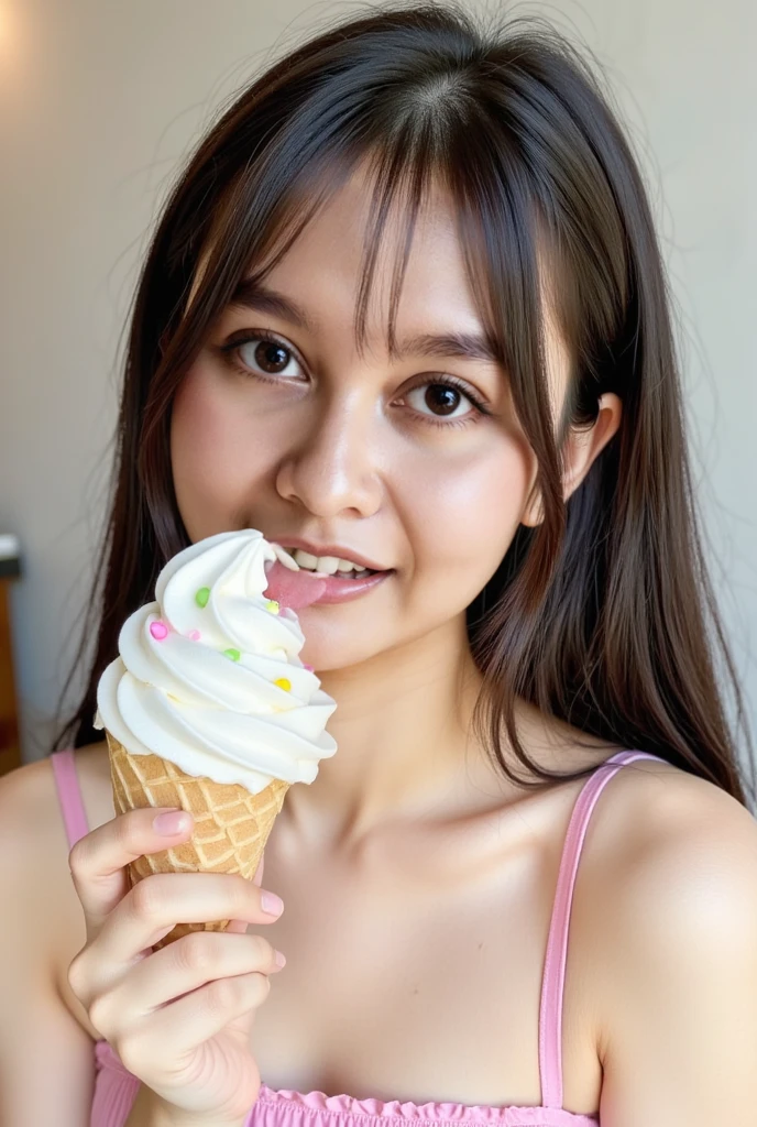 a delicious cone ice- cream in a hand ,in frame