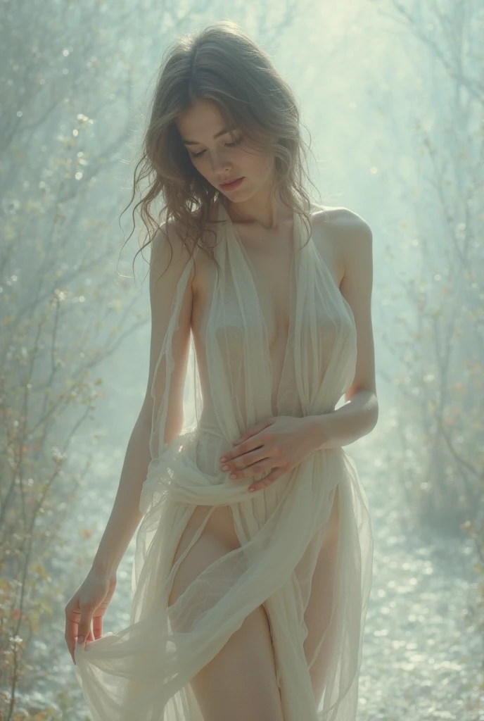 A woman in transparent clothing