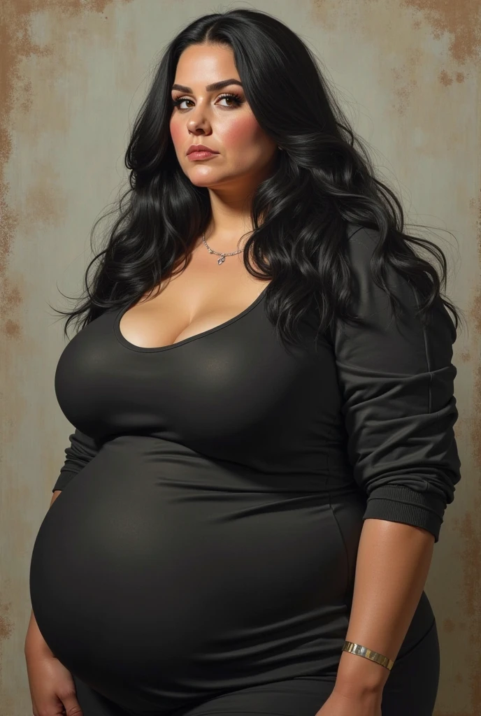 huge fat latina ssbbw young woman (20 years old), huge 600lbs belly, long straight black hair, wearing sexy black dress
