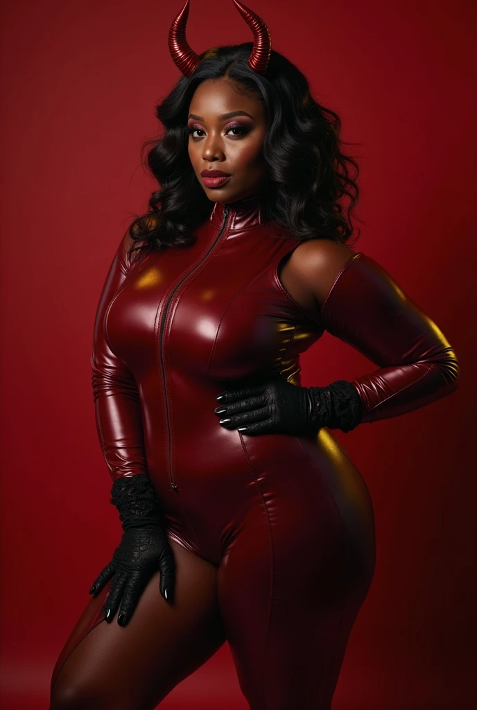 BEYONCÉ,sexy woman with amazing features, tight skin cat suit red and black