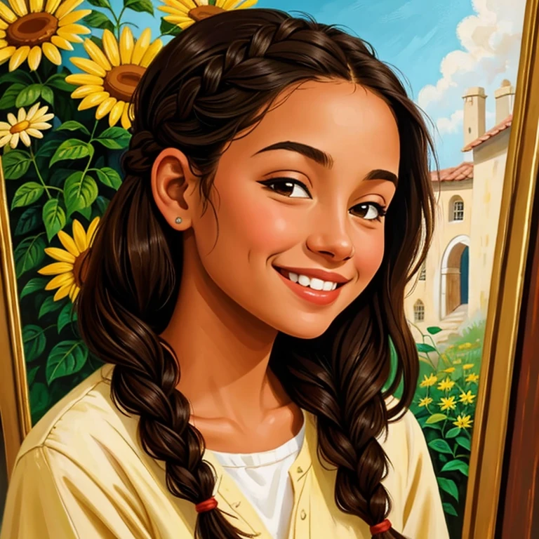 The image shows a girl sitting at a table, with a book and pencil in hand, appearing excited and smiling. She seems ready to study and learn, with an expression of enthusiasm on her face.  In Nándor Katona’s painting “Sigara Aşırmak”, the girl is depicted as smiling and happy, with a captivating gaze that draws the viewer’s attention. She is beautiful and has a radiant smile, which brightens up the scene and conveys positivity.  In “Girl Sitting at the Table” by Almeida Júnior, the girl is portrayed with a sweet and gentle smile, which conveys a sense of tranquility and peace. She seems to be enjoying the moment, feeling comfortable and safe in her study environment.  In the image of Alanis Guillen, by Amelia Peláez, the girl is depicted with a confident and determined smile. She seems ready to face any challenge presented to her, with a firm gaze and courageous posture.  Lorena Alvarez is also depicted smiling, in a relaxed and cheerful pose. She seems to be enjoying the moment, which conveys a sense of happiness and contentment to the viewer.  In summary, the images depict girls smiling and happy, in different situations, which conveys a sense of positivity and optimism to the viewer. --auto --s2
