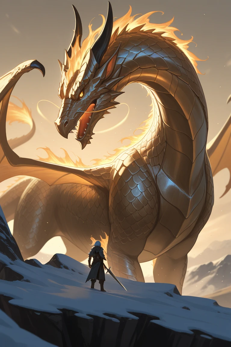 dragon, dragonborn, white accent, robes, simple robes