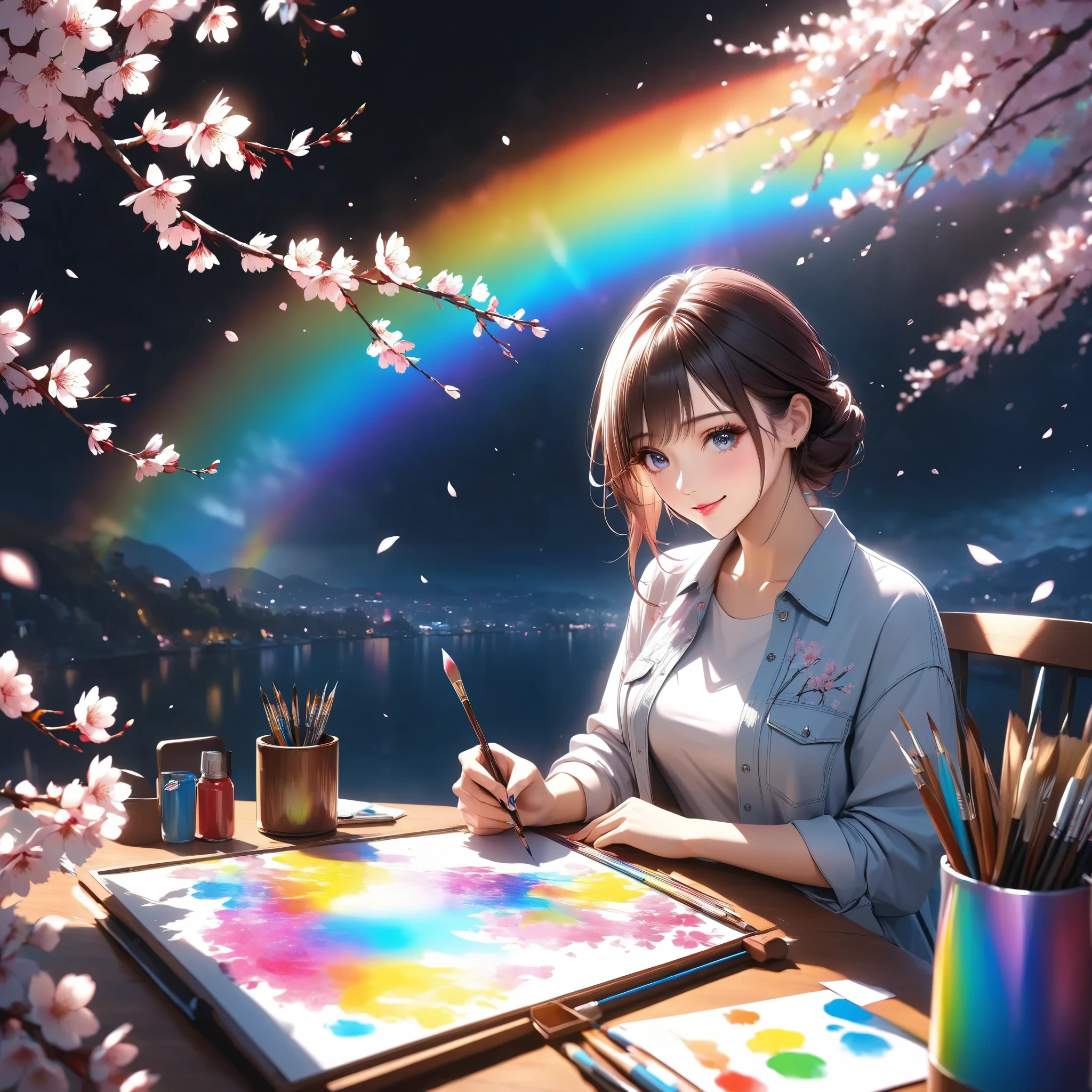 girl, alone, Dorsey , Spring break of,
\ I'm painting with bright, colorful light under cherry blossoms in full bloom, I'm looking down at a warm scene that conveys the arrival of spring\,
Why don't we draw spring together?, She's for you、we offer you a spring-like smile, We are、In that figure she is drawing a beautiful picture of cherry blossoms、You'll be fascinated, to the sight of her sketching beautiful cherry blossoms,
holographic background , Clear and colorful rainbow, maximum number of colors that can be output