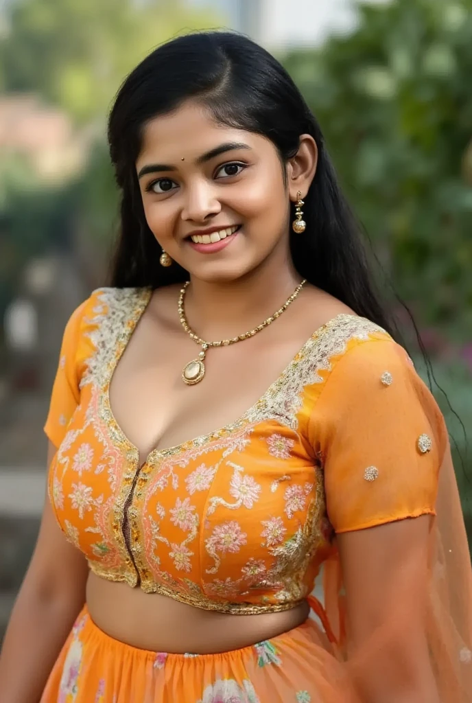 beautiful cute young attractive indian teenage girl, village girl, 1, cute, Instagram model, long black_hair, colorful hair, indian, huge big breasts with yellow bra, little smiling, smooth face very realistic