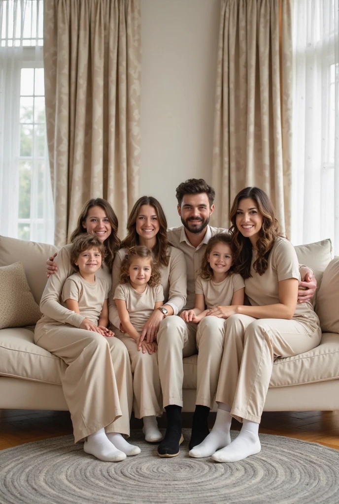 there are four people sitting together on a bed posing for a photo, home fotografia retrato, Family photography, retrato de corpo inteiro de um grupo, foto de retrato de um pano de fundo, family portrait, 1 / 4 retrato, retrato 4 / 3, Family photo, Retrato no meio da foto, imagem de perfil, fotografia de corpo inteiro, retrato de alta qualidade, imagem interna, color studio portrait, tiro de comprimento total