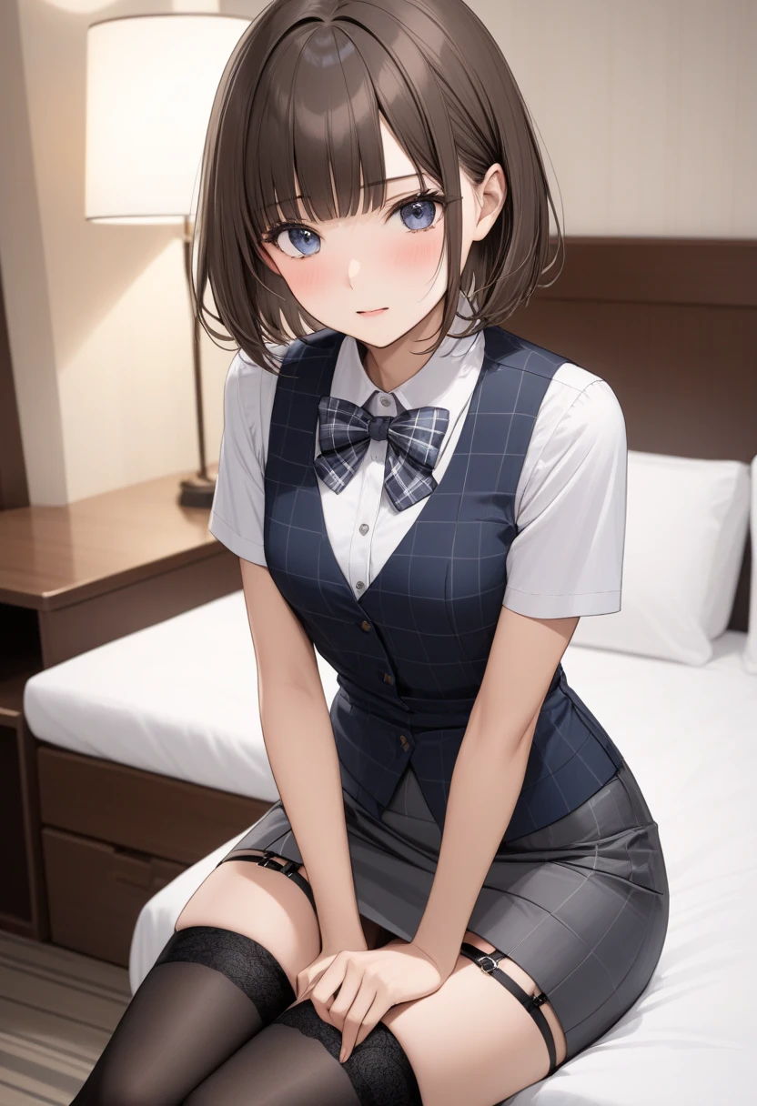 1girll、 1boy、hetero、(Cinematic Digital Artwork: 1.3), High quality, masutepiece, of the highest quality, Super Detail, Illustration, [4K Digital Art]、 lndswgnr, (Sharp Focus: 1.5), (Moody lighting:1.2), depth of fields, Bokeh, 4K 、High resolution, ultra-detailliert, the Extremely Detailed CG Unity 8K Wallpapers, Realistic, Photorealsitic, Raw photo, beautifull detailed face, pale skin, realistic glistening skin, Detailed Cloth Texture, detailed hair texture, Perfect body, Beautiful face, acurate, Anatomically correct, Highly detailed face, Eye and skin texture, Natural neck length, (Beautiful eyes), (Beautiful hands), (Glossy skin:1.2), thin legs, Thin feet, Detailed people、A detailed face、细致背景、 
dark love hotel bed、hi-school girl、Colossal tits、student clothes、Blazers and miniskirts、
(((Ahegao, , Sweat, steam, Opening Mouth、narrow her eyes、Enraptured face、Lower grade)))
Intense Sex,Motion Effect、Control Net、open pose、Squatting,Open legs、vaginal,SEX