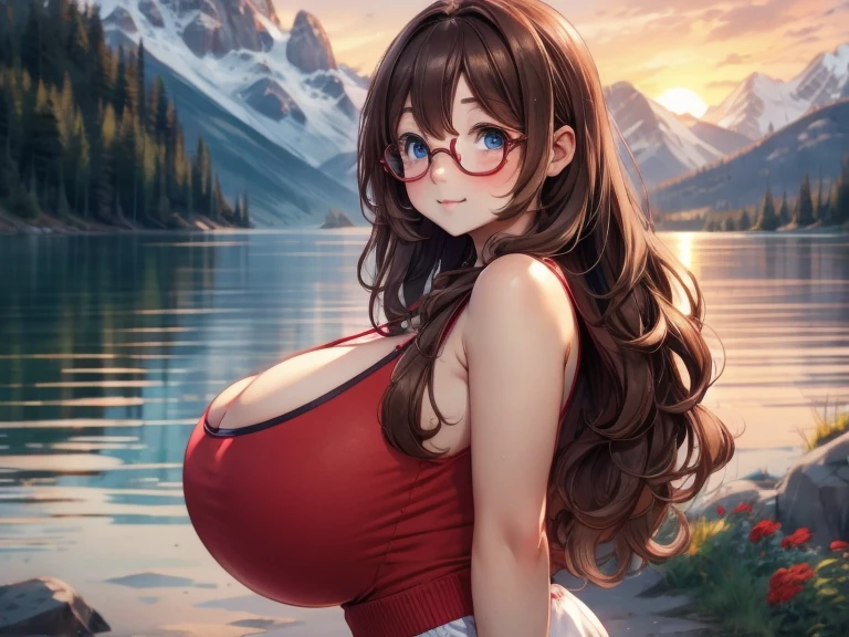 8k, 4k, intricate details, cinematic lighting, stunning environment, (realistic:1.2), detailed face, detailed eyes, detailed shadows, 1girl, solo, (curvy:1.1), thick thighs, wide hips, (gigantic breasts:1.2), (slingshot swimsuit:1.1), standing, glasses, smile, outdoor, (fantasy atmosphere:1.1), (flower field:1.1), <lora:1_ADD_Detail:1>, <lora:ADD_SlingBikini:0.6>