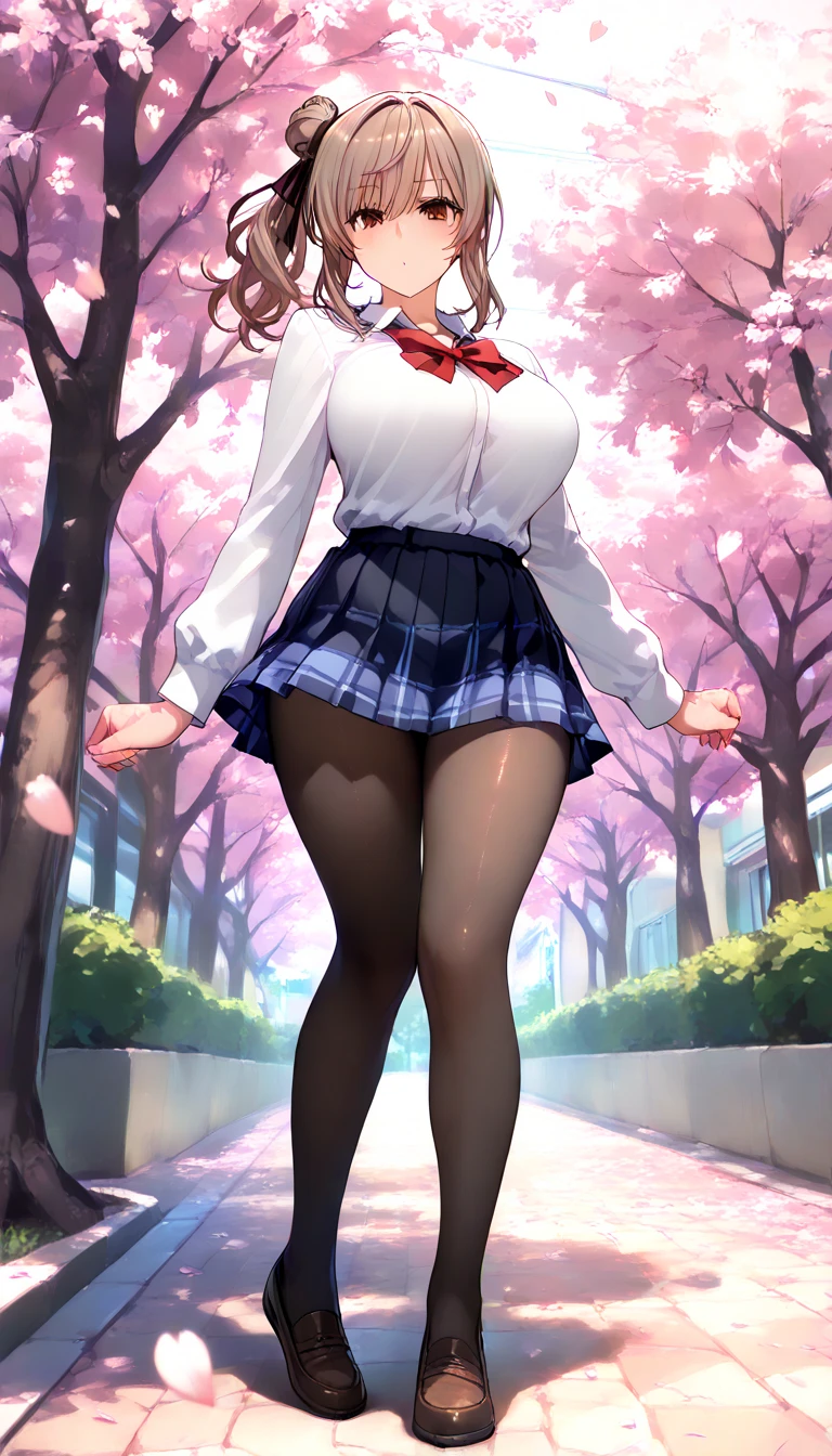 Highest quality,masterpiece,8K,1girl,((loli,big breasts,little girl:1.3)),((orgasm,blush,:1.3)),((long hair,low twintails)),hair ribbon,sweat,Shiranui Mizuki,((school uniform,white shirt,black skirt,Miniskirt,lift skirt,upskirt,black panties,lace panties)),black thighhighs,forest,forest林,((((walking)))),((from behind:1.1))