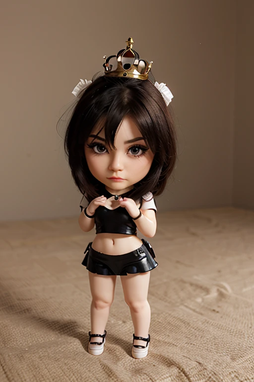 (female:1.2) (bodybuilder:0.8), hyper realistic, masterpiece, photorealistic, real skin, detailed face, detailed skin, detailed lighting, 1girl, (blue eyes), small breasts, midriff, navel, long hair, black hair, frills, smile, seductive face, thigh, seductive pose, cute tits