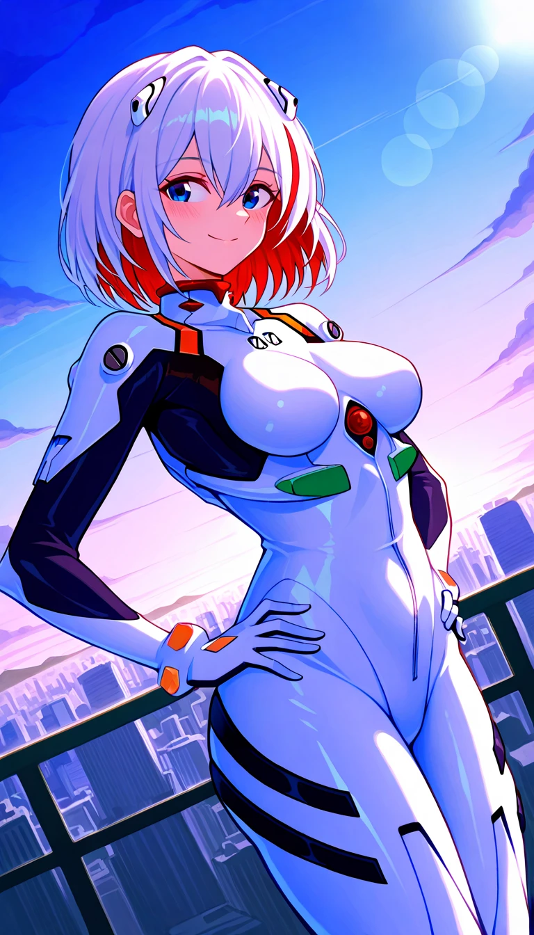 1 girl, Ayanami, Evangelion, 8K, best quality, driving suit, gentle smile,