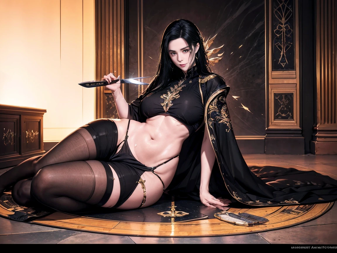 a seductive malaysian woman, 25 years old, busty, golden ratio figure, sheer black revealing lingerie, azure glowing tattoos, 3 seductive malaysian women carrying torches, moving through an abandoned shrine, hyperrealistic, 8k, cinematic lighting, dramatic shadows, rich colors, chiaroscuro, moody atmosphere, gothic, fantasy, ethereal, mystical