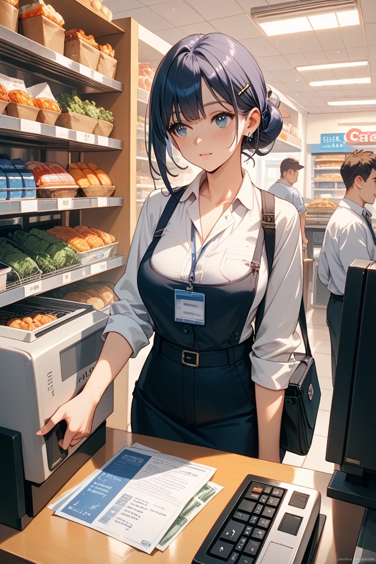 Girl working at Starbucks,Starbucks Uniforms、Customer service at the cash register、Having a frappuccino。((Top quality 16k)), ((Detailed and subtle)), ((Photorealistic)),