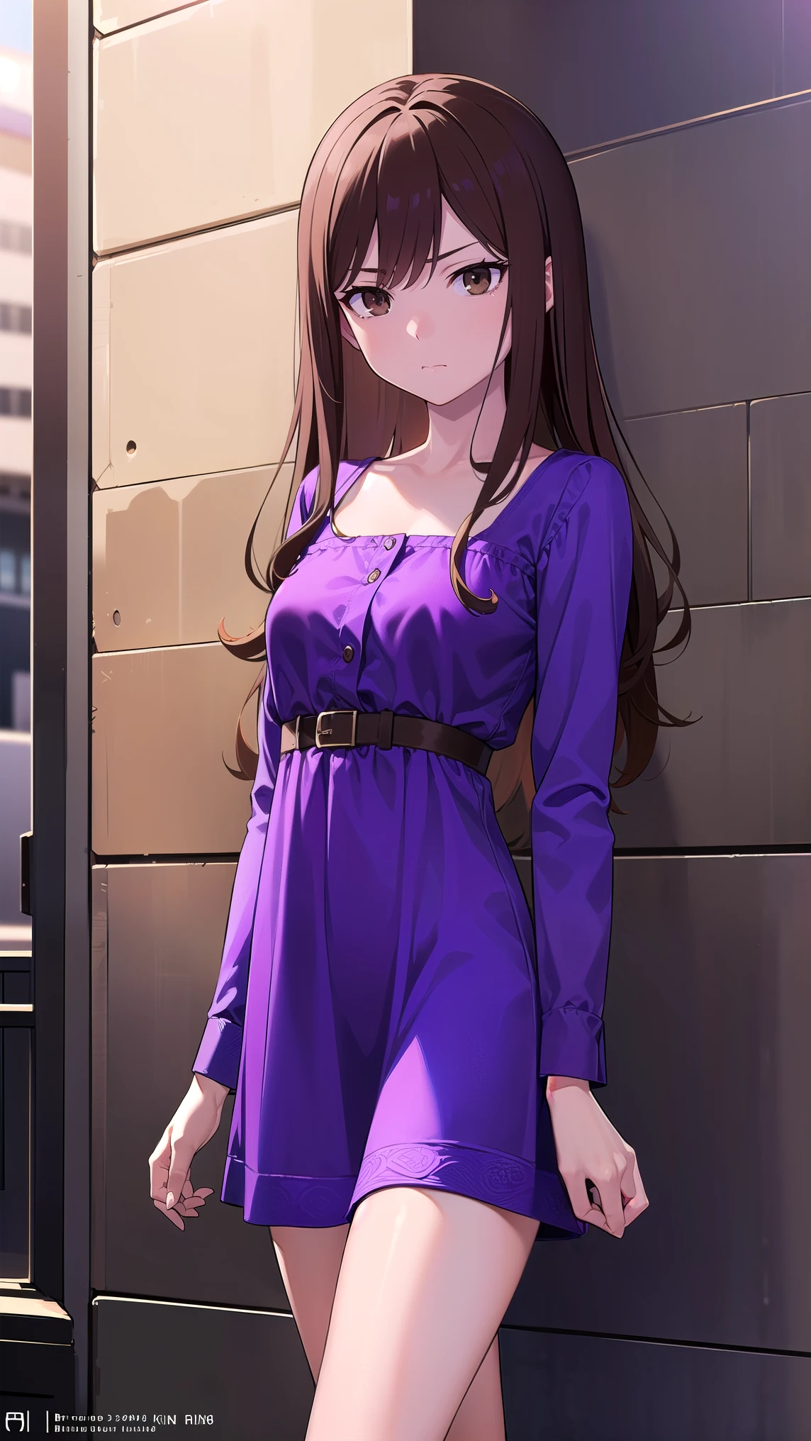 muginoshizuri, mugino shizuri, (brown eyes:1.7), brown hair, long hair, (kakiage bang:1.5), (medium breasts:1.2), anger,
break black thigh high socks, dress, thigh high socks, absolute region with to, (purple dress:1.5), long dress, long sleeve, Chest,
break looking at viewer, upper body, full body,
break outdoors, city,
break (masterpiece:1.2), best quality, high resolution, Unity 8k Wallpaper, (illustration:0.8), (Beautiful Detailed Eyes:1.6), petite girl with very detailed face, perfect lighting, very detailed CG, (perfect hands, perfect anatomy from a shellfish),