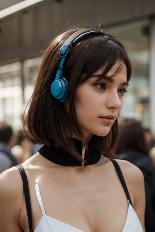cyberpunk,tank_top,fishnets,headphones_around_neck,polka_dot_scarf,makeup flower,wavy hair,,diamond shaped pupils,