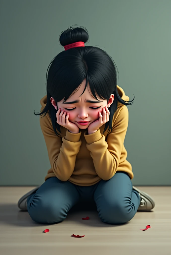 1 girl stting while crying