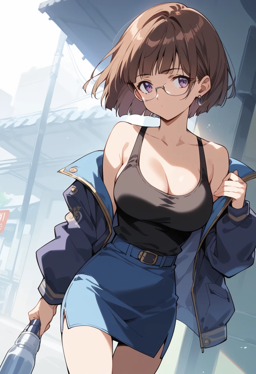 baseball、Beauty、necklace、Glasses、Upper Body、I can see her cleavage、baseballのユニフォーム、The uniform is tight、cute、Innocent expression