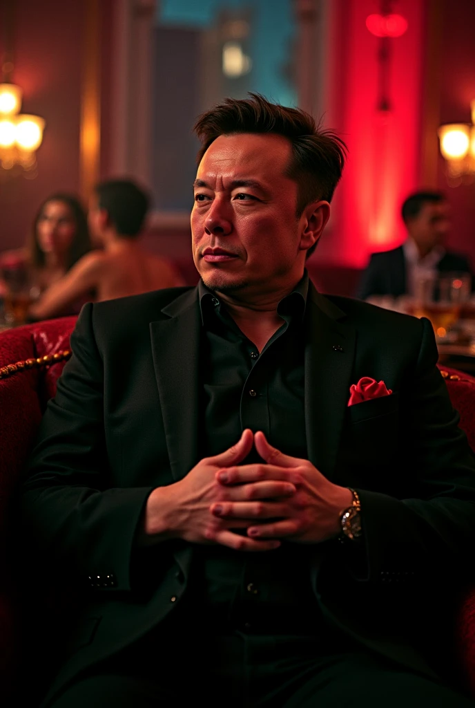Mafia boss in a red suit sitting confidently in a luxurious chair, holding a glass of wine. The background features a large Bitcoin symbol on a red theme with dollar bills subtly integrated into the design, emphasizing wealth and power. The words 'Funds Safu' are prominently displayed, adding a sense of secure financial control.