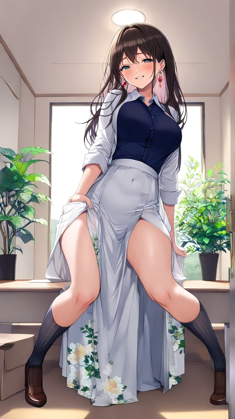 (masterpiece, highest quality:1.2), 1 girl, alone,Are standing_Split, 
, long hair，black无袖短背心，pink skirt，black