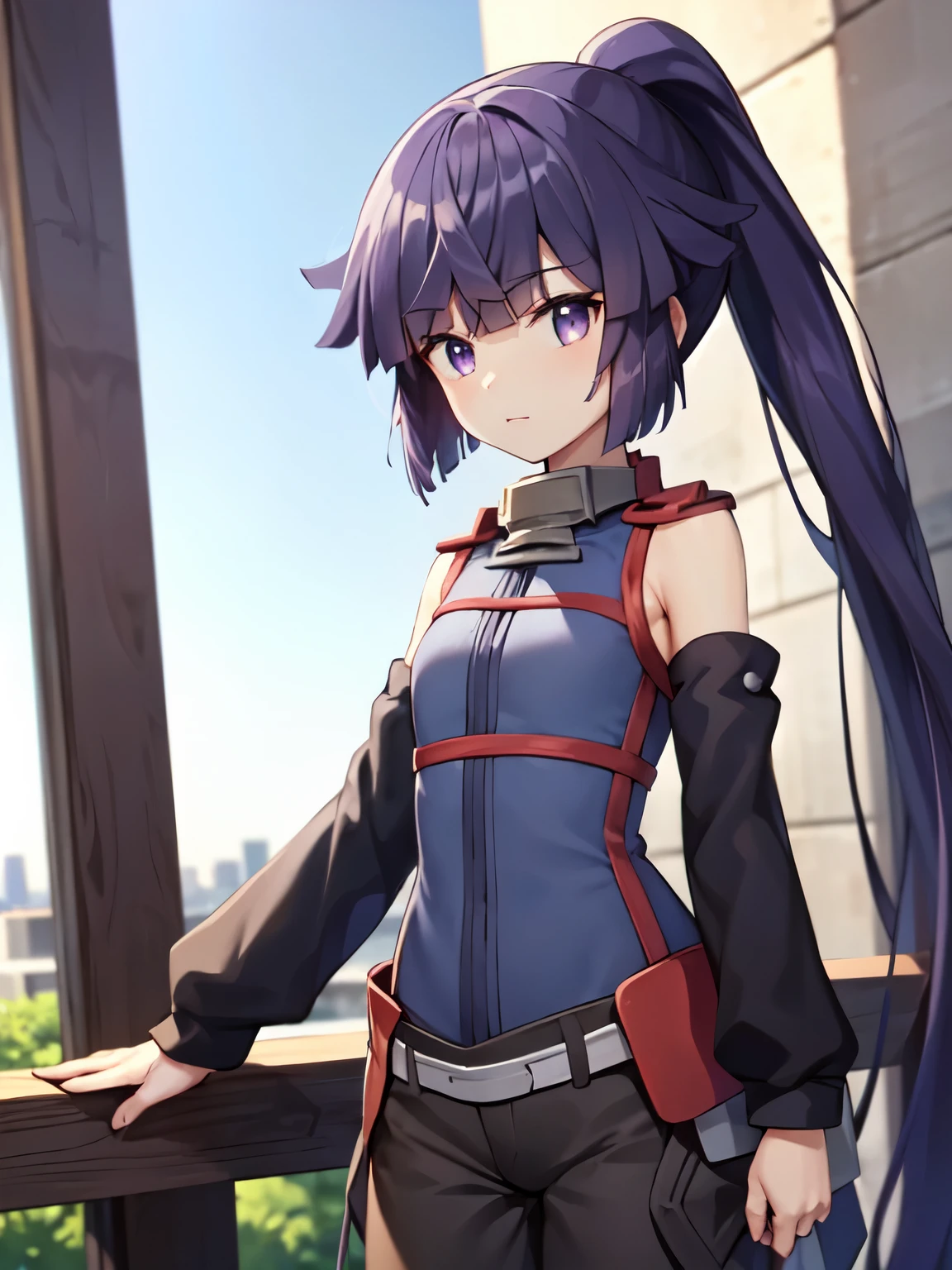 Super Detail、high resolution、very detailed、美しい詳細のgirl、best quality、[3D Images:1.15]、[8K image:1 . 15]、Akatsuki、Three-dimensional、(Purple Hair Close to Black on Black、shining eyes、Beautiful City Eyes Shining in Seven Colors)、 Bundle Ponytail、 [Log Horizon:1. 10]] 、 cute 、 アニメのgirl 、 Akatsuki 、 bow 、 masterpiece 、 best quality 、 Hi-Res 、 Black and purple hair 、 Ninja pants  、 girl、 cute 、 purple bangs  、 blue eyes 、 髪のbow、Long Ponytail Hair、purple colored hair 、