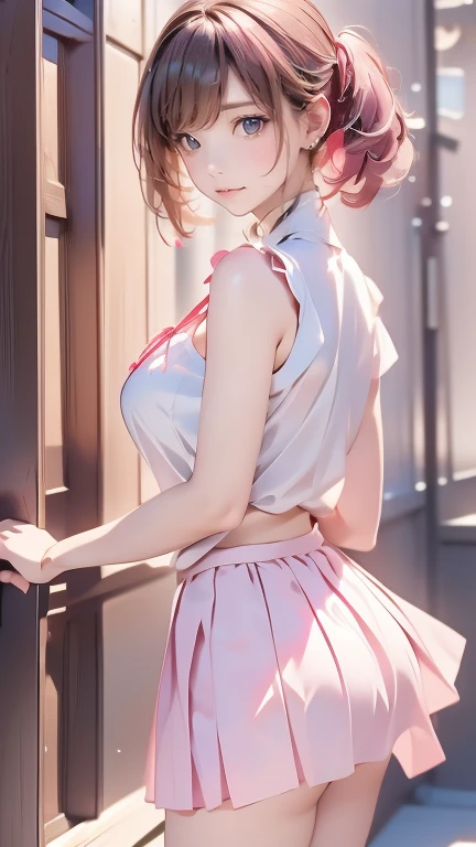 score_9, score_8_up, score_7_up, femboy (Natalia dyer face, cute face, detailed face, brown hair, wet hair, small breasts, white, big eyes, brown eyes, thin pink lips, seductive look,  body, short body, short, no pubic hair,, big butt, round ass, (pink skirt), stockings, bow in hair, sports bra), in locker room, (sweaty skin), ass exposed, pink asshole, testicles, upskirt, looking at viewer, cheerleader outfit, Pom Poms, pinup, score_9, score_8_up, masterpiece, low angle, (closeup:0.7), locker room, bench, unique pose, multiple onlookers, surprised girls in background, stream from showers,( anatomía perfecta :1.4), (iluminación cinematográfica :1.4) 
