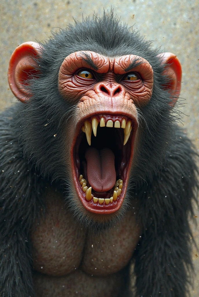 Human with monkey face angry