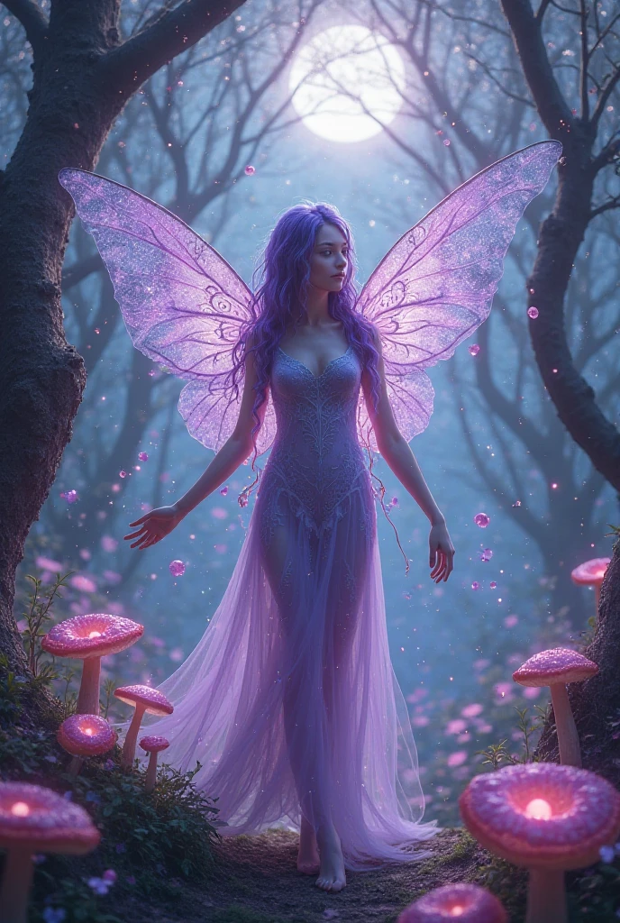 Animated purple fairy  in a magical purple glittery forest, make really and much enhance colours 