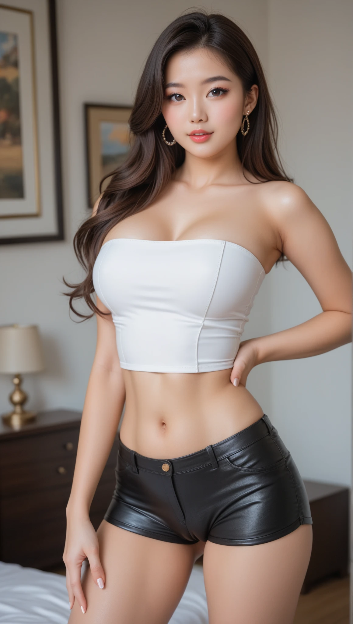 cheergirl、(beste-Quality、8K、A masterpice:1.3))、Crisp focus:1.2、Beautiful Woman with Perfect Style:1.4、Slender abs:1.2、((dark brown hair、Groot:1.2))、Highly detailed facial and skin texture、Detailed eye、二重まぶた、(a beautifulchi girl:1.5)、Sexy Cheerleader、Cheerleader costumes、Put on a cheerleader costume and spread your legs((HugeBoobs、cleavage of the breast)))、(thick thigh、an hourglass figure))、(top ress)、(Nipple paste: 1.8) ((Chunky red lips)), (long pony tail)), a photo, A masterpice, Realstic, 真实感, photo realism, high-contrast, Art Station 8K HD HD, specifics, Realstic, the detail, Skin texture, Super Detail, realistic skin textures, armature, beste-Quality, ultra-high-resolution, ( photorealestic: 1.4), high-re, the detail, Raw foto, Clear Resolution, Nikon D850 Film Stock Photo Lige Freezes 4 Kodak Portra 400 Camera f1.6 lenses rich colors ultra realistic textures dramatic lighting Unreal Engine Art Station Cinestir 800 Trends, (Casual Hairstyles, super: 1.9) ), Super Detail Face, Delicate eys, 二重まぶた, Soft breasts, smile on face, Ultra exposed chest, Whole human body, Thigh Gaps, pale skinned, fitness, Beautiful ass, Glamour, Soft curves, Huge buttocks wide hips, full wet lips、Sexy Cheerleader、Cheerleader costumes、Cheer costumes、Fluffy skirt、mini-skirts