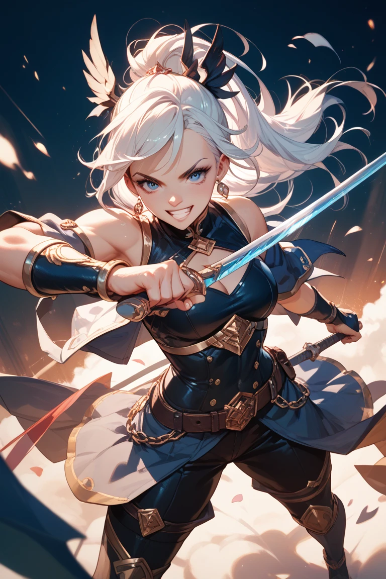 ,A beautiful cute young woman, in a cropped jacket, holding an ultra long divine sword, looking directly at the viewer, detailed face and eyes, highly detailed divine sword, (best quality,4k,8k,highres,masterpiece:1.2),ultra-detailed, detailed diaphragm,opposite side view,AngelMS style