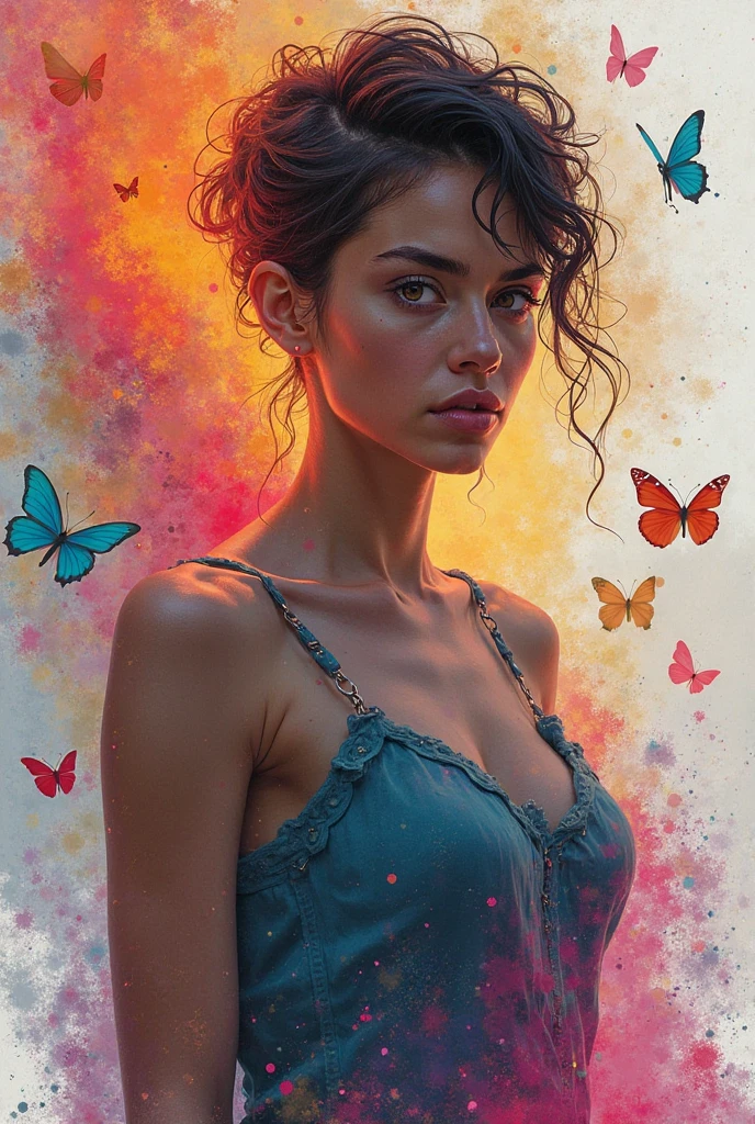 a painting of a woman in a colorful dress, a gouache by Carne Griffiths, pinterest, figurative art, mixed media, watercolor, feminine
