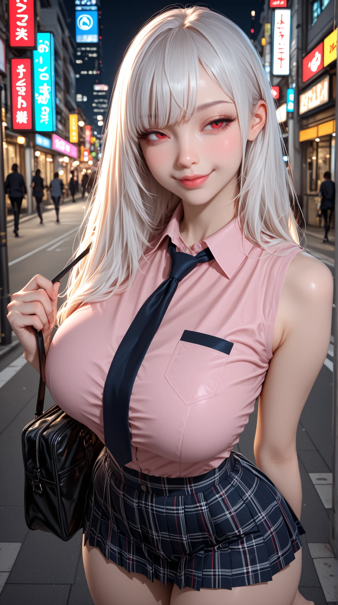 (A hyper-realistic)、(hight resolution)、(8K)、(ighly detailed)、(beautifully detailed eyes)、(top-quality)、(ultra-detailliert)、(masterpiece)、(A detailed face)、Beautiful sexy woman riding motorcycle on the city dark street , long pink hair,(( no clothes nude , white sport shoes, pink sport gloves, knee protector,tie collar, ear studs, clear glasses, bandana rabbit)), Very gigantic-breasts:1.u can clearly see the shape of the chest、belly visible, nude 、long legged, butt