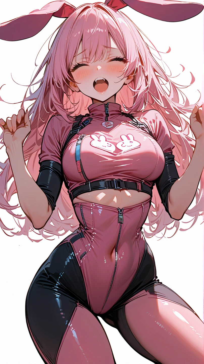Masterpiece, Best Quality, Highly detailed, illustration, absurdres, 1girl, solo, expressionless, blank eyes, looking at viewer, emotionless, corrution, mind control, female combatant, full body, hypnotized, unhappy trance, both arms at side, obey, perfect female body, extremely glossy latex, hypnosis, hypnoLora, empty eyes, Mind control device, arm at side, stand up straight, standing, standing at attention, latex, pink delmo uniform, delmo uniform, tight miniskirt, pencil skirt, ultra-detailed, Explicit, Beautiful body, Beautiful Nose, Beautiful character design, perfect eyes, perfect face, ultra highres, 4K, beautiful legs, perfect legs, Nice hands, Perfect hand, white skin, pink hair, long hair, pink eyes, puffy sleeves, looking at viewer, light reflect on clothes, (pink delmo uniform, pink metal foil uniform, pink delmo, pink sleeve, red stripes, tight pink miniskirt, gold shoes), tamaki ui, pink latex, Puella Magi Madoka Magica Side Story: Magia Record, saluting, military, military saluting, salute