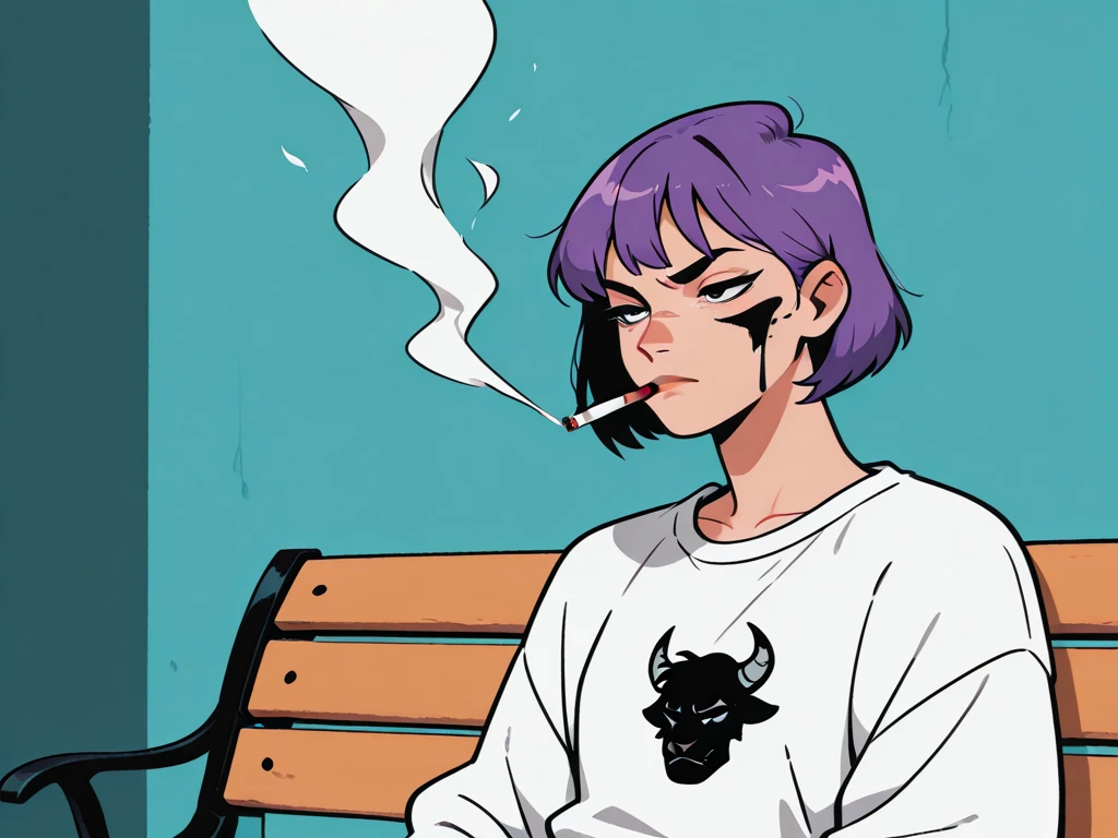 (best quality) (detail), 1 guy, Illustration, smoking, punk, stress, flat illustration style.