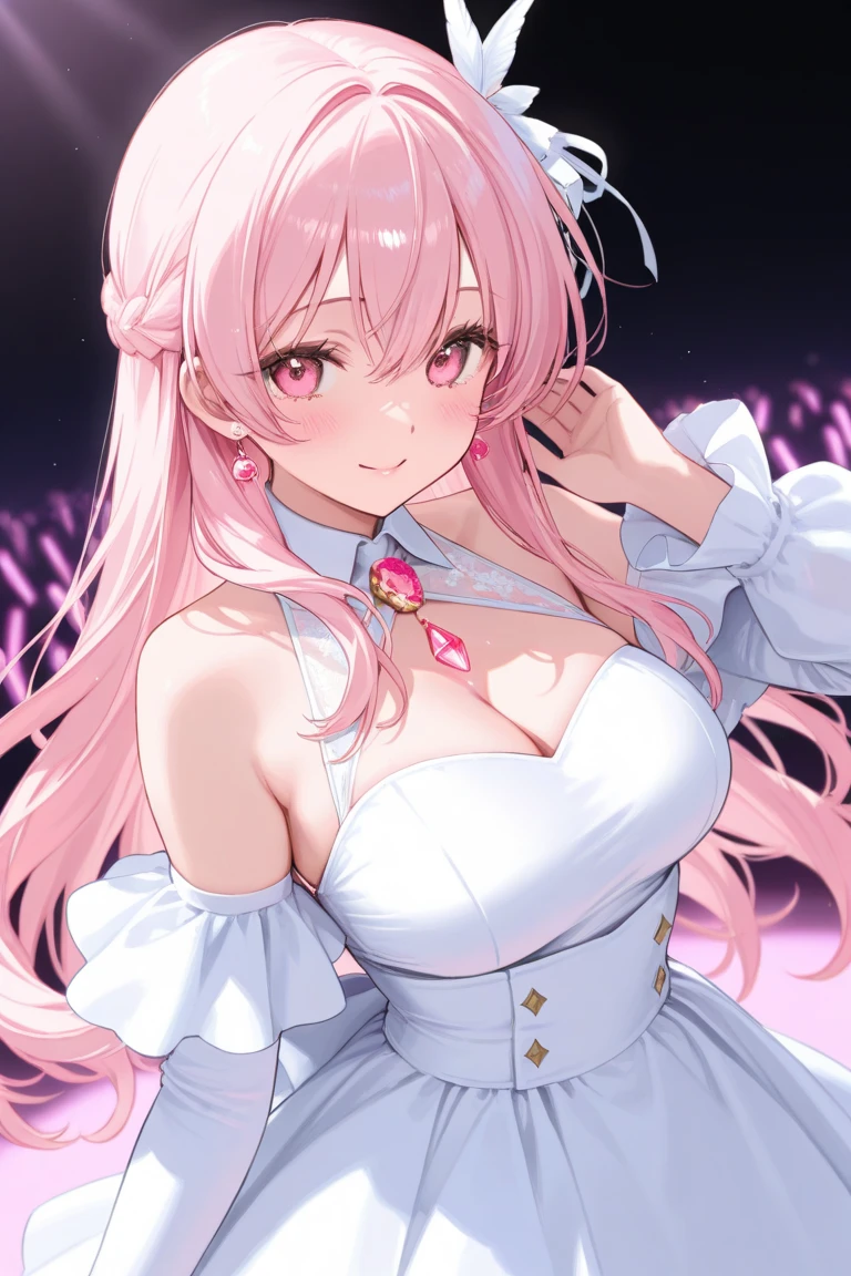 (Delicate and beautiful eyes and delicate face,Masterpiece side light,tmasterpiece,Best quality at best,Detailed pubic hair,high-resolution illustrations),, (1个Giant Breast Girl,full bodyesbian,a beauty girl,Glow skin,looking-down,looking at viewert),, (with pink hair,eBlue eyes,ribbons,Hanbok, Korean clothes), (Dressed_Lower bust:1.2),underbust,