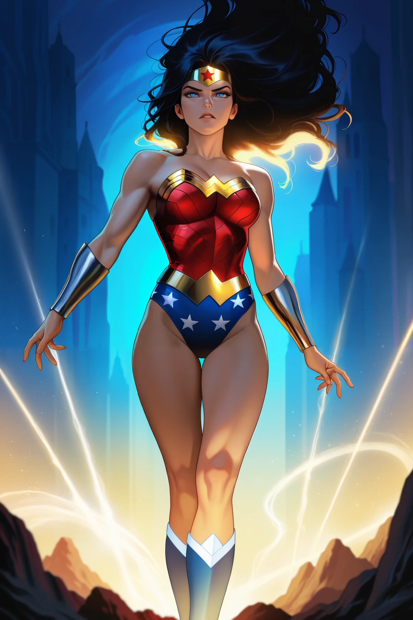 Lea Michele、Sticking out the navel、newyork、She wears a torn Spider-Man suit,wearing skirt、abstract photorealistic、artistic、Alphonse Mucha's painting(masterpiece、top-quality、hight resolution:1.4)、detaileds、intricate-detail、4K、color splashes、line-drawing、Fibonacci、