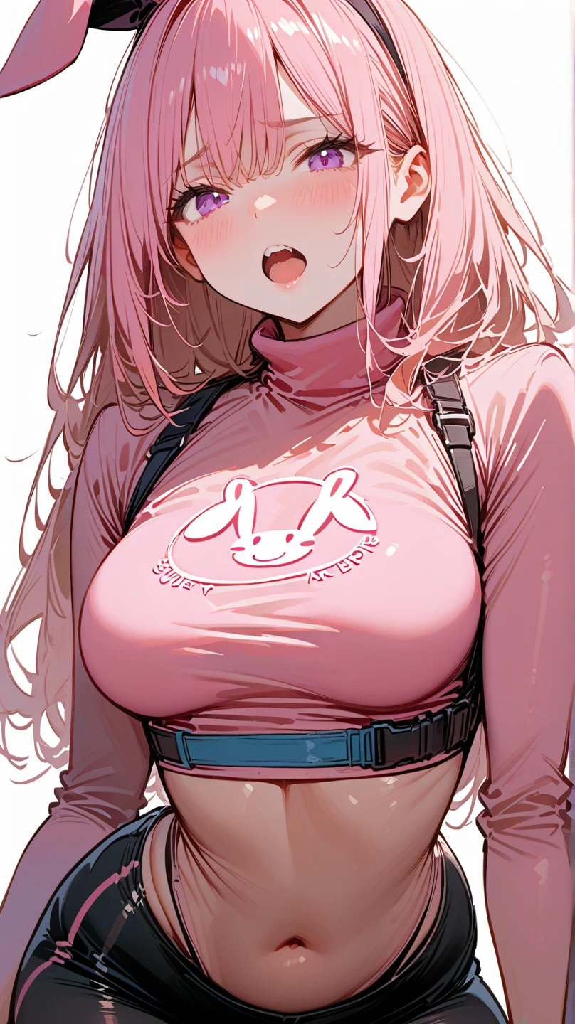 by by buta99, by chelodoy, by spikedmauler, by cervina7, solo, female, standing, looking at viewer, ((hair, snout)), smiling, lips, eyelashes, eyeliner, big breasts, tan skin, pink eyes, sexy, light brown hair, curly hair, Afro hair, long brown hair, skinny, huge thighs, tits, kawaii, kawaii sparkles, sexy, action pose, big , women, pink Princess, sparkly background, big eyes, anime girl, pink eyes, kawaii, straight on, soft, pink background, massive butt, thick, big hips, milf, facing viewer, hearts, define, sexy, moaning , tan skin, pigtails, cartoon style, sexy, pink bra, freckles, big eyes, long brown hair, massive hips, white mini skirt, tan skin, pastel, pink background, brown skin, sexy, pastel background, from front, big , front, facing viewer, pink mini skirt, pink crop top, white thigh high socks,