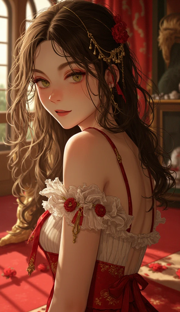 (masutepiece, Digital Art, Digital Illustration, 4K, 8K, Ultra-detailed, beautiful image, Sharp Image, Photorealistic, Raw photo, Perfect face, Perfect lines, Perfect eyes, Soft lighting) 1 woman, (lightbrown hair,Chignon hair in a high position,Innocent look,Lowered eyebrows,drooping eyebrows,drooing eyes,cute large eyes,natural make up,kindly smile,Round jaws,23 y-o woman:1.3),スーツ姿のハンサムなember性2人, (ember,ember性はスーツ姿,well-muscled,Firm shoulder width, emberの,Boyish hairstyle,English gentlemanly style,クールな表情の30代ember性,明るい笑顔の28歳ember性:1.2),(Nervous,be shy,sleepy,embarrassed from:1.2),innocent smiles,(embarrassed from,Shy smile:1.1),in front of a warm fireplace、Christmas、Christmasケーキ、Birthday Celebration、the kiss、a couple、a couplethe kiss、Romance、the kiss、Santa Cosplay、Christmasツリー、candles、bring a present、miniskirt santa costume、Boobs Porori、Fluffy costumes、Plug-ins、Genitals that are used to being squishy
