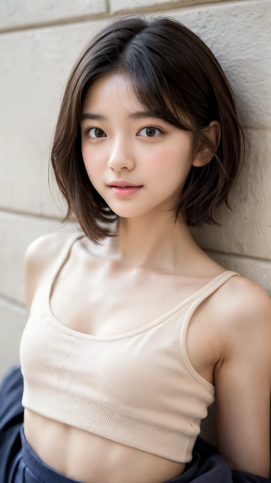 ((Highest quality)), ((masterpiece)), (detailed), One Girl, Realistic、Pretty face without stains、Beautiful Japanese Women、16 years old、small 、flat Chest、thin、short hair、clear, Healthy Skin、flat 、Idol、young