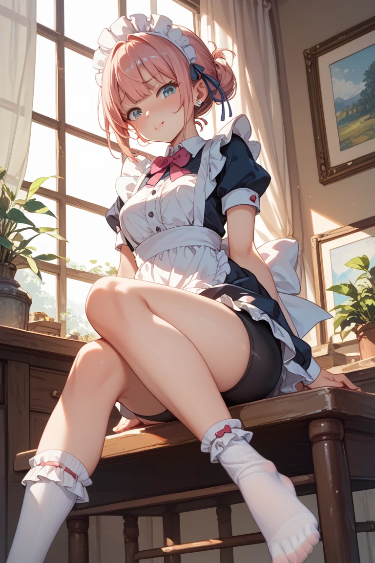 NSFW,Hololive,Rui Takamine,Pink Hair,Short Hair,Bunny ears headband,Maid clothes,mini skirt,Fishnet tights