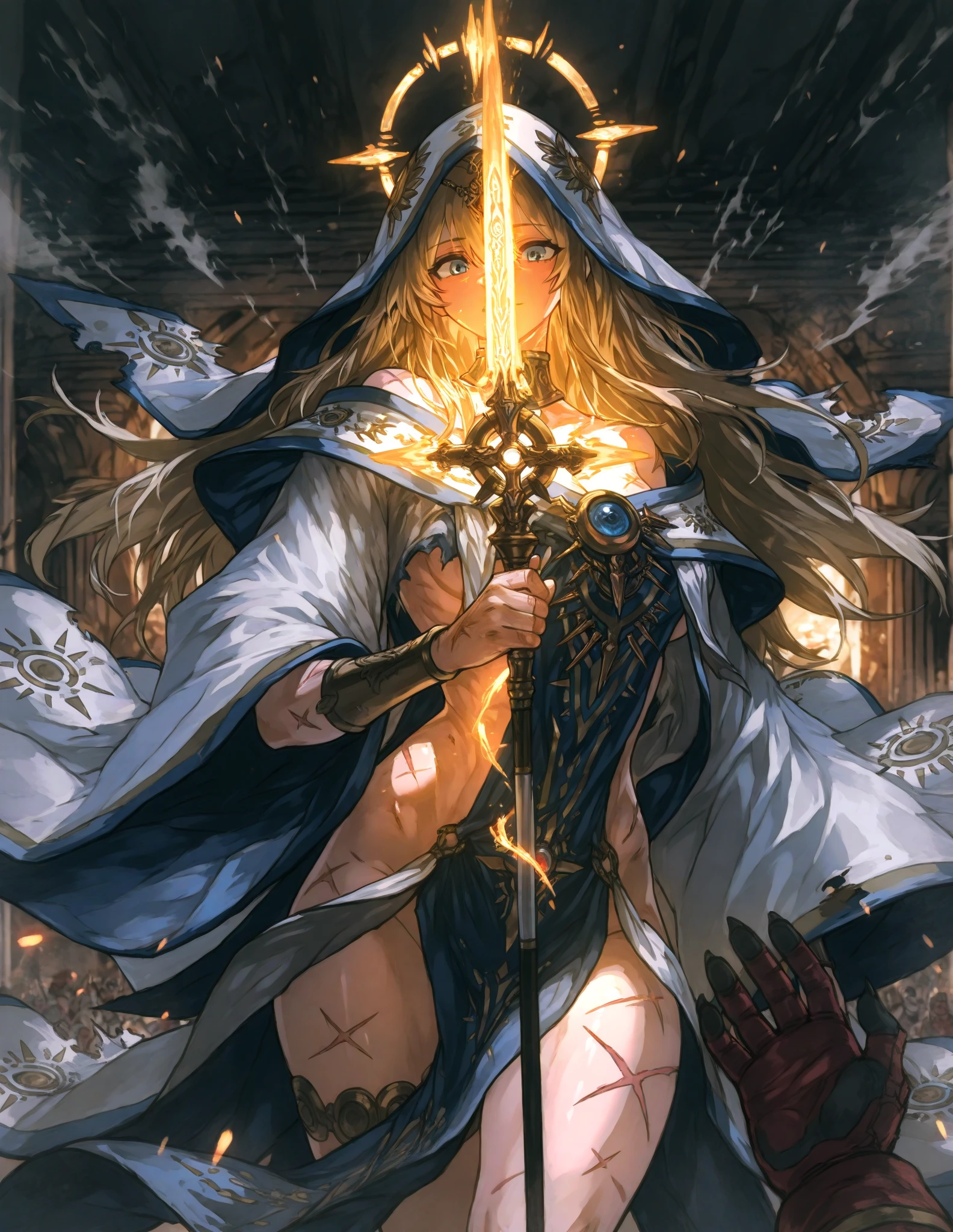 cute,Women,cat ear,hooded shawl,long hair shawl,breast enlargement,shorts,magic wand,best quality,masterpiece,Ultra-high resolution,photoactual
